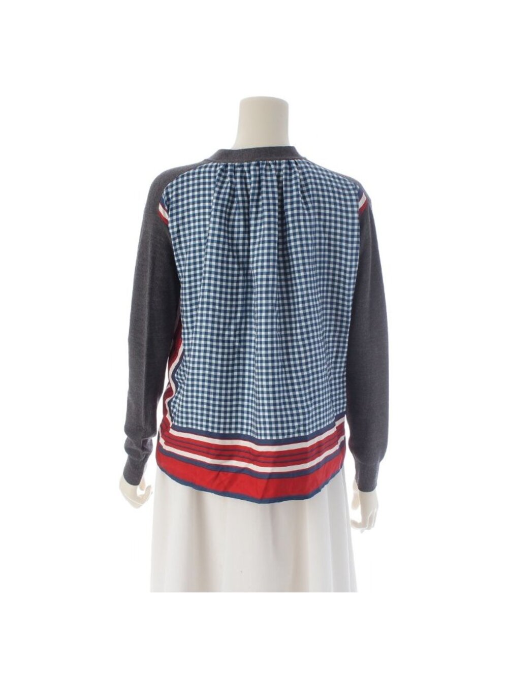 Louis Vuitton Wool Silk Knit Scarf Docking Cardigan Top Gray Multicolor XS